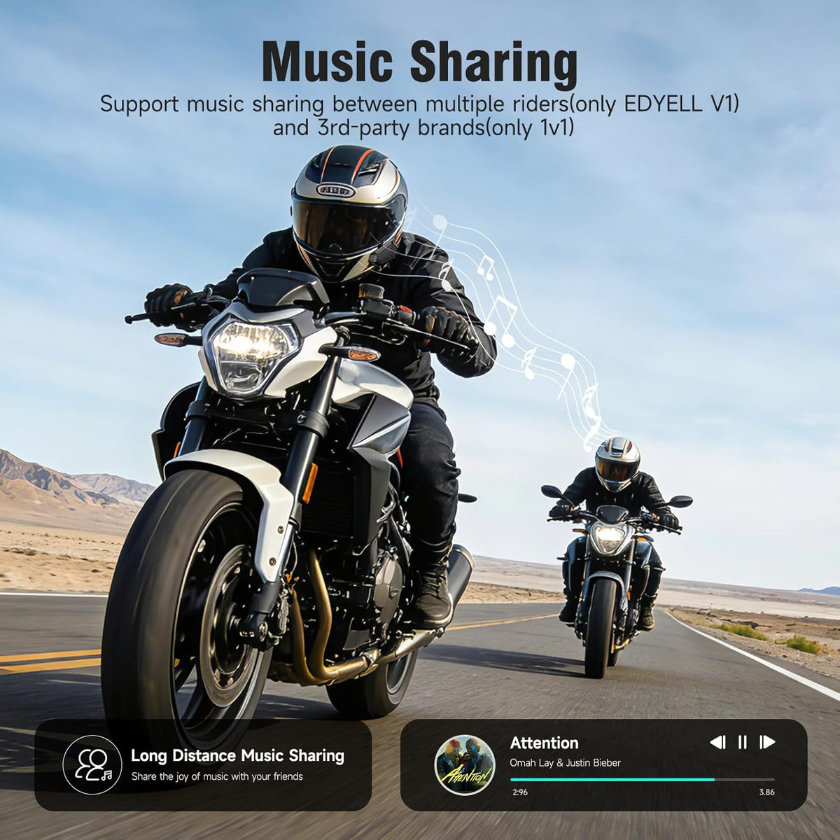 EDYELL Motorcycle Bluetooth Headset,V1 Motorcycle Helmet Speaker,24 Riders 2Km