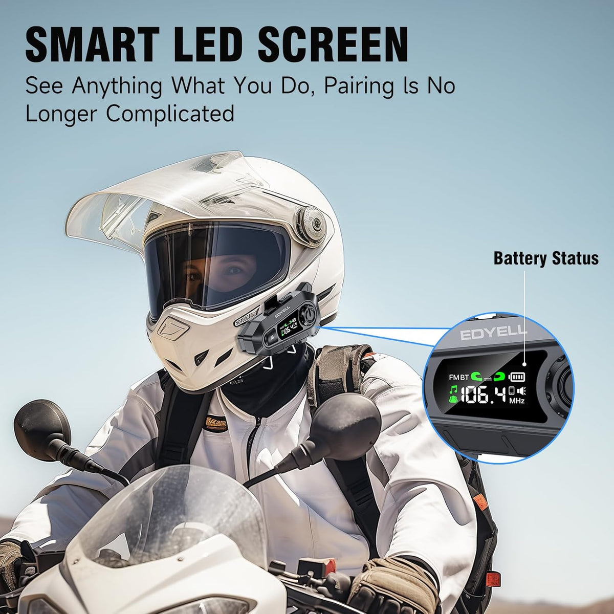 EDYELL A1 NEW Intercom Motorcycle Bluetooth Headsets, Smart LED Display