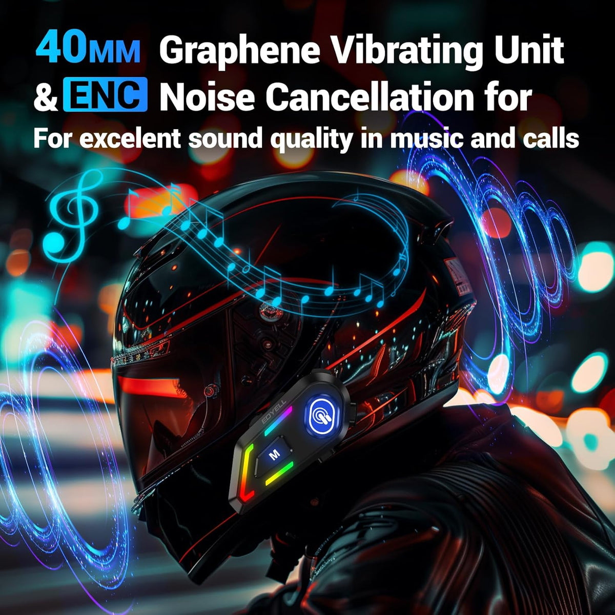 EDYELL C5 Motorcycle Helmet Bluetooth on ear Headset,