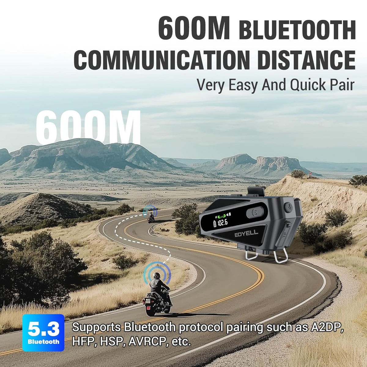 EDYELL C6 Motorcycle Bluetooth Intercom Headset|FM Radio Smart LED Display