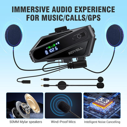 EDYELL C6 Motorcycle Bluetooth Intercom Headset|FM Radio Smart LED Display