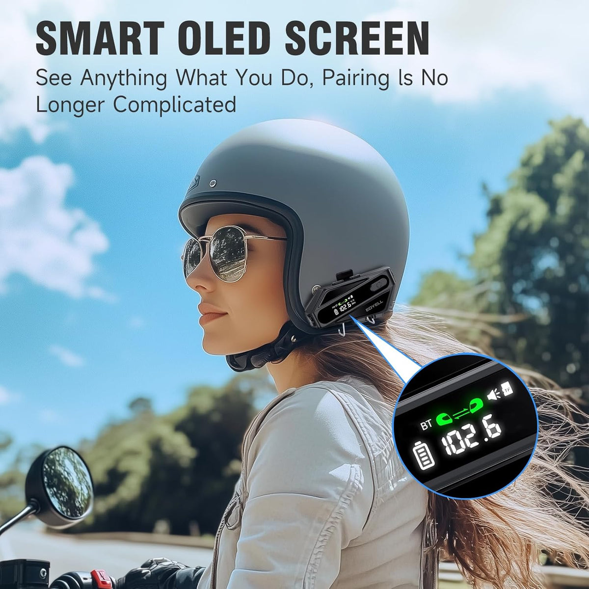 EDYELL C6 Motorcycle Bluetooth Intercom Headset|FM Radio Smart LED Display