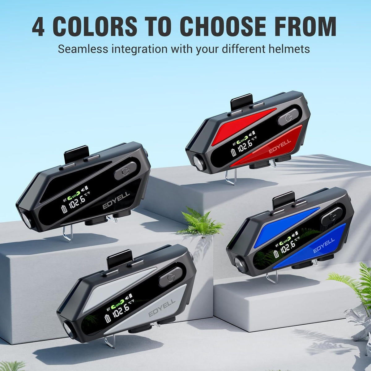 EDYELL C6 Motorcycle Bluetooth Intercom Headset|FM Radio Smart LED Display