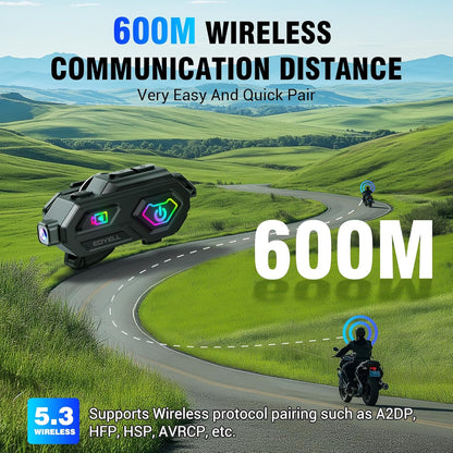 EDYELL C8 Max Motorcycle Bluetooth Intercom Headset,LED Emergency Lights,