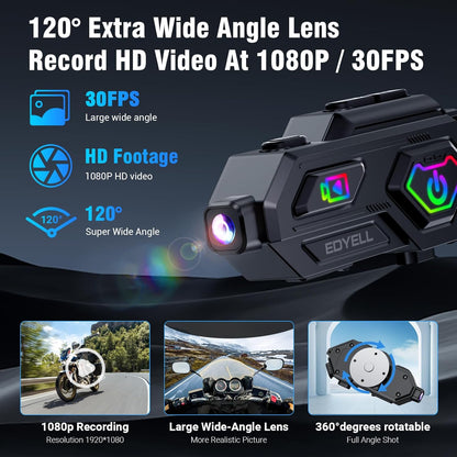 EDYELL C8 Max Motorcycle Bluetooth Intercom Headset,LED Emergency Lights,